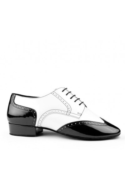 Black and white leather derbies dancing shoes for men