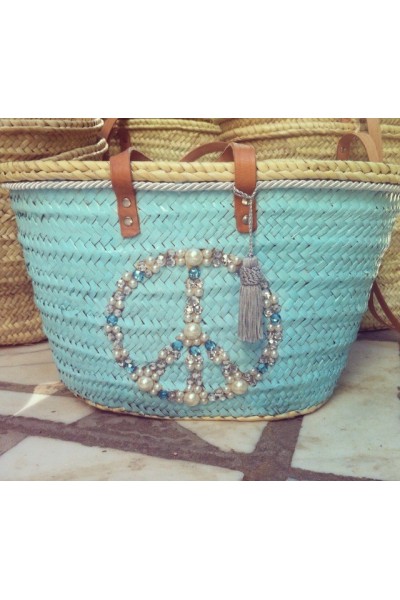 Blue peace and love beach bag