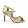 Sequined golden leather dancing shoes