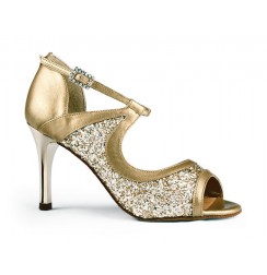 Sequined golden leather dancing shoes