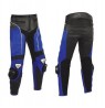 Custom-made blue and black leather biker pants