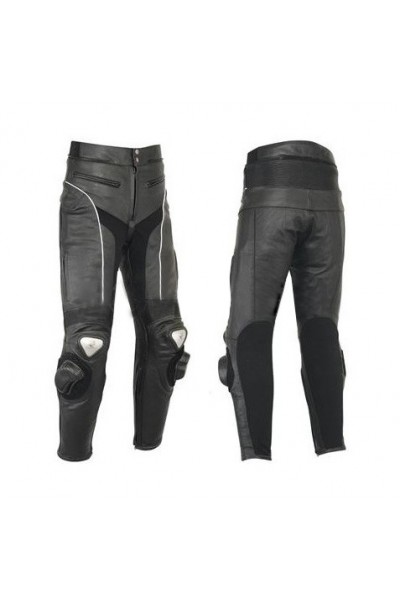 Pantalon moto cuir noir et bleu