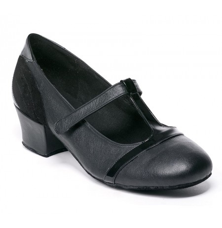 Black leather and patent comfort shoes