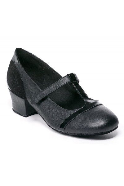 Black leather and patent comfort shoes