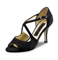 Elegant black suede leather pump shoe