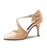 Beige patent leather pump shoe