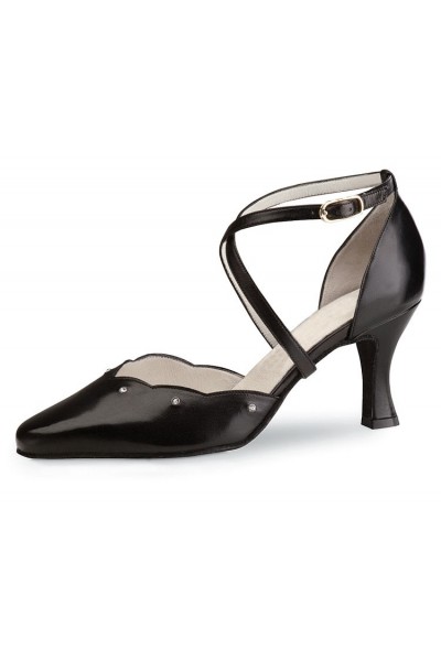 Black leather closed dance shoe with rhinestones Black leather closed dance shoe with rhinestones