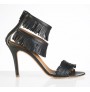 Yaninna Designer Black leather sandals with fringes