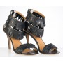 Yaninna Designer Black leather sandals with fringes