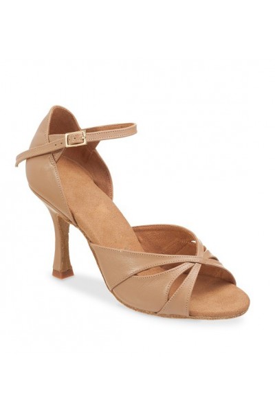 Elegant beige leather comfort heel shoe