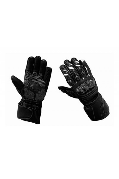 Black'n white leather motorcycle gloves carbon protections