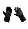 Black and white leather motorcycle gloves with carbon fibre protections