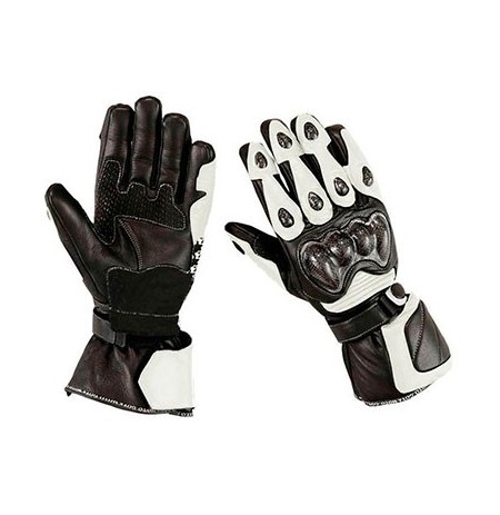 High protection black and white leather motorcycle gloves 