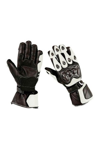 High protection Black'n white leather motorcycle gloves 