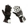 High protection black and white leather motorcycle gloves 