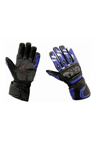 Blue leather motorcycle gloves carbon protections