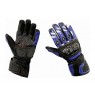 Blue leather motorcycle gloves with carbon fibre and Kevlar knuckle protection