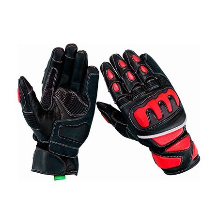 Red leather motorcycle gloves with extreme high protection