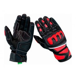 Red leather motorcycle gloves high protection