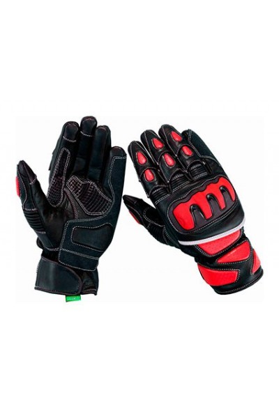 Red leather motorcycle gloves high protection