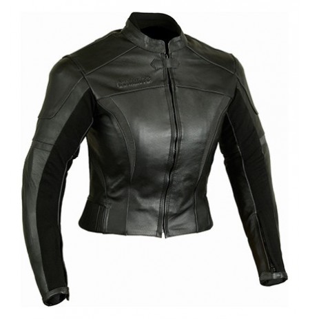 Women's black leather biker jacket 