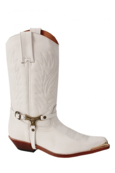 White Mexican cowboy boots with buffalo straps 
