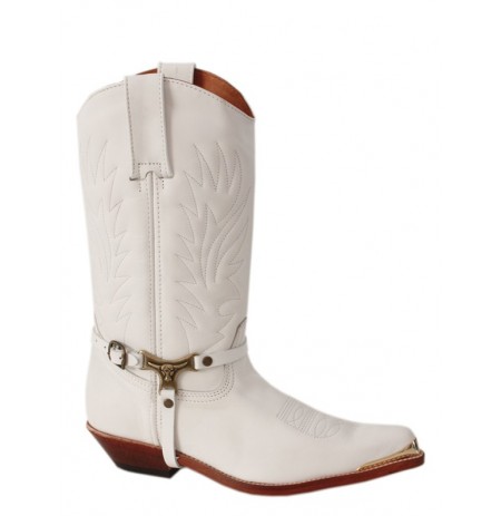 White Mexican custom made cowboy boots with buffalo straps 