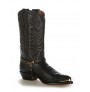 Custom-made black leather Mexican cowboy boots with buffalo bridles
