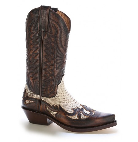 Big Size Real snake and brown leather cowboy boots