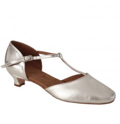 Silver leather comfort heel