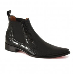 Black crocodile patent leather ankle boots 