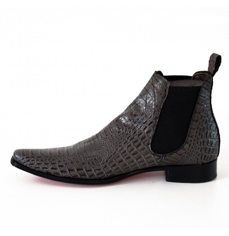 Grey crocodile boots with red soles MENS ANKLE BOOTS WITH GREY ...