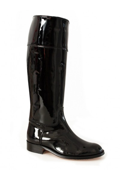 black patent leather rain boots