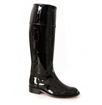 Shiny black patent leather riding style boots
