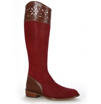 Elegant red suede leather spanish boots