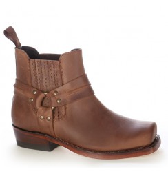 Brown leather haness biker ankle boots 