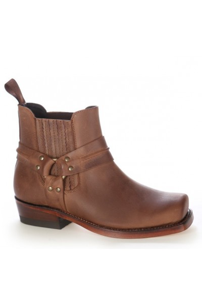 Brown leather haness biker ankle boots 