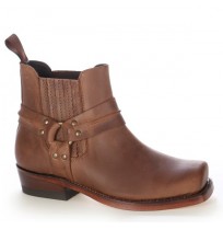 Brown leather haness biker ankle boots 