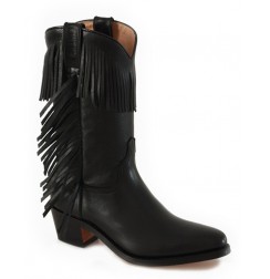 Made to measure Black leather cowboy boots for women with fringes
