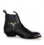 Black harness ankle boots metal tip