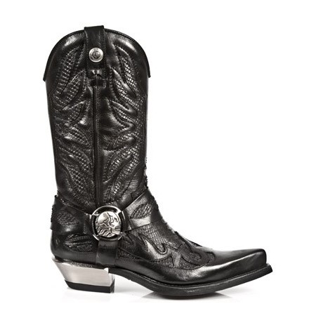 Black leather and snake cowboy boots for men with steel heel