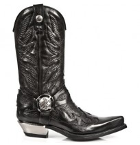 Black leather and snake cowboy boots for men with steel heel