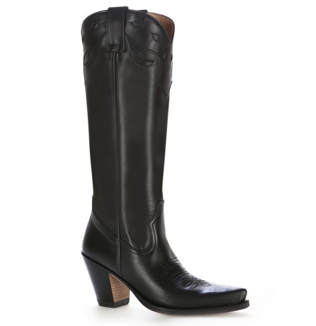 black leather high heel cowboy boots 