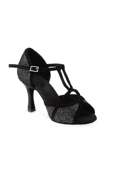 Black sparkly leather latin dance shoes