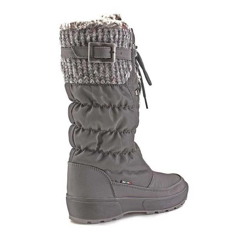 LADIES GREY FUR LEATHER WINTER BOOTS WITH LACES Quality snow boots for