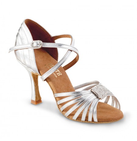Silver leather bridal heels with ankle straps