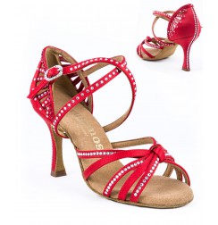 Red salsa dance shoes with crystals