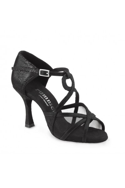 Black transparent mesh and leather latin dance shoes