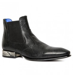 Black snake leather ankle boots for men with steel heel