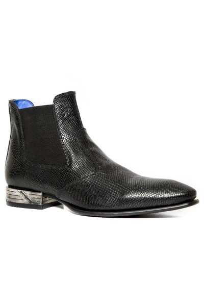 Black snake leather ankle boots for men with steel heel